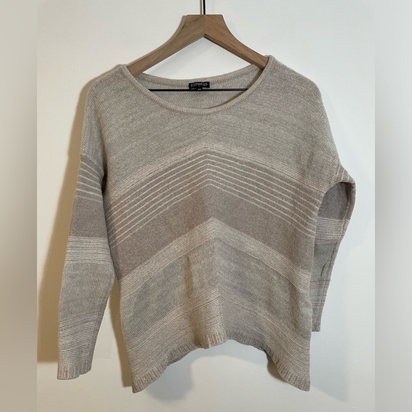 Express Asymmetrical Knit Sweater Wool Blend Size XSmall Neutral Beige Tan Ivory - Picture 1 of 10